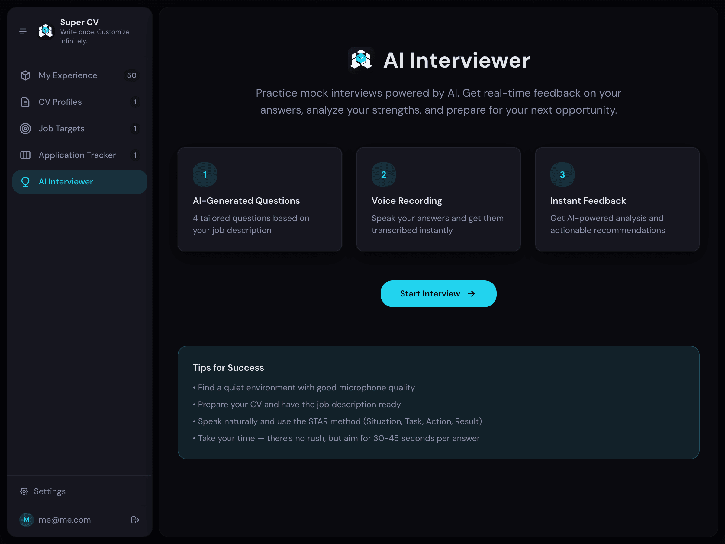 SuperCV AI Interviewer session in progress